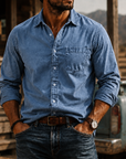 Mivanity Men's Washed Cotton Long Sleeve Shirt