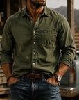 Mivanity Men's Washed Cotton Long Sleeve Shirt