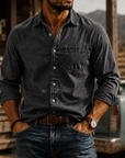 Mivanity Men's Washed Cotton Long Sleeve Shirt
