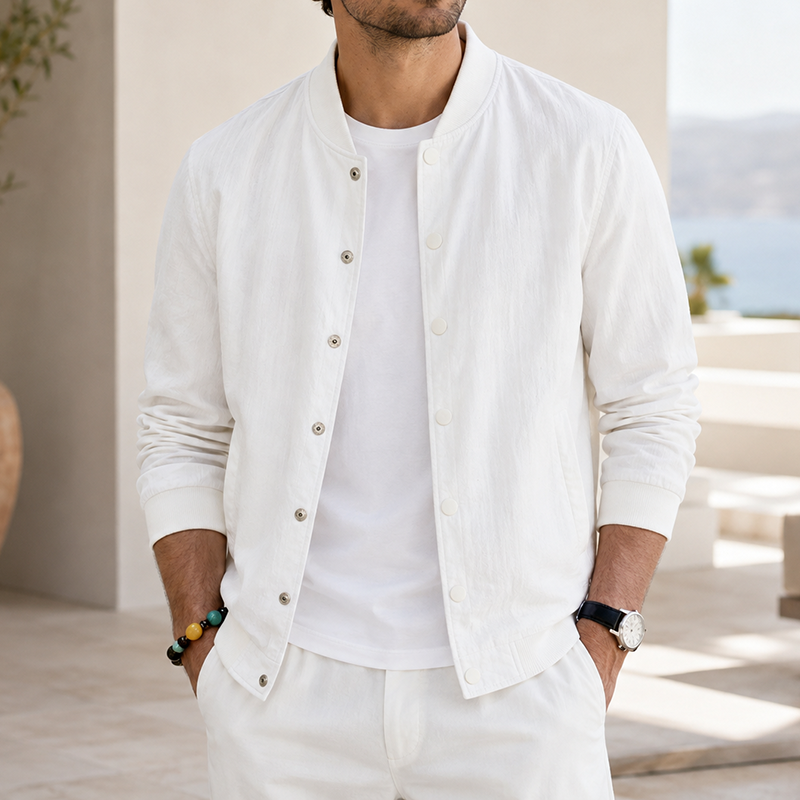 Mivanity Men's Washed Linen Textured Bomber Jacket