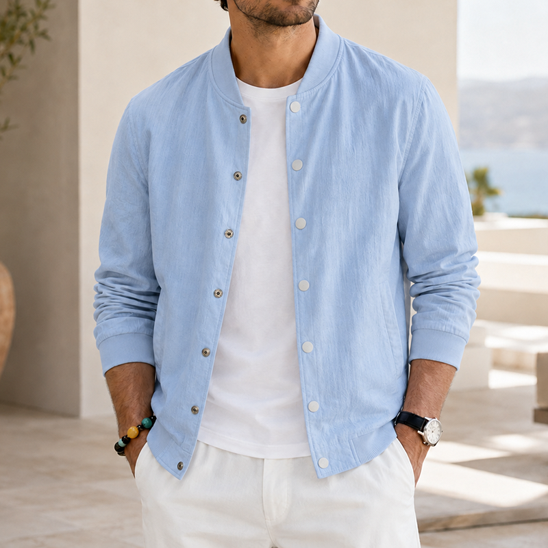 Mivanity Men's Washed Linen Textured Bomber Jacket