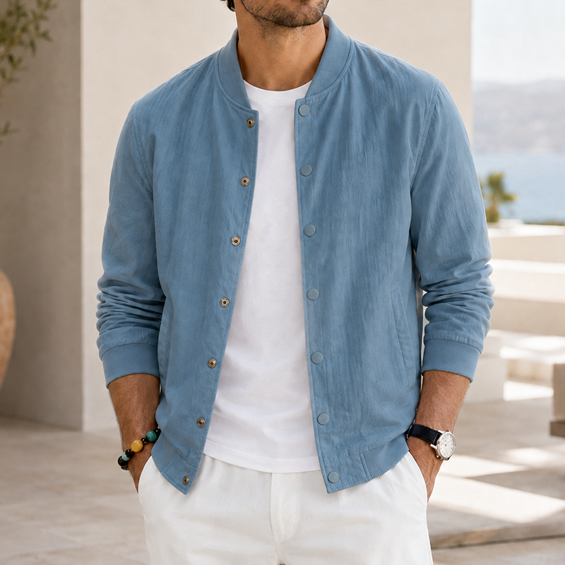 Mivanity Men's Washed Linen Textured Bomber Jacket