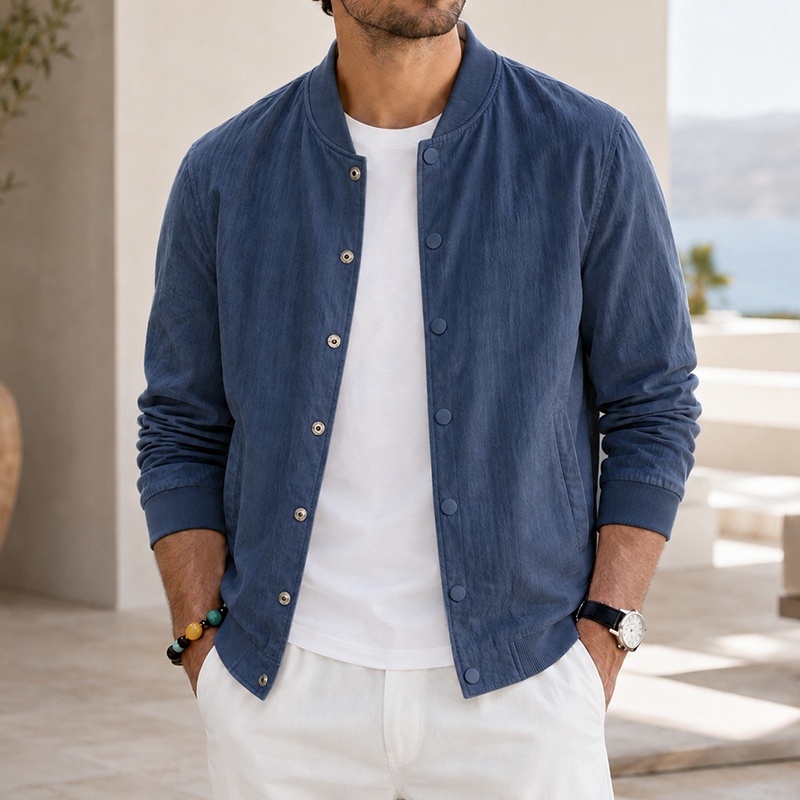 Mivanity Men's Washed Linen Textured Bomber Jacket