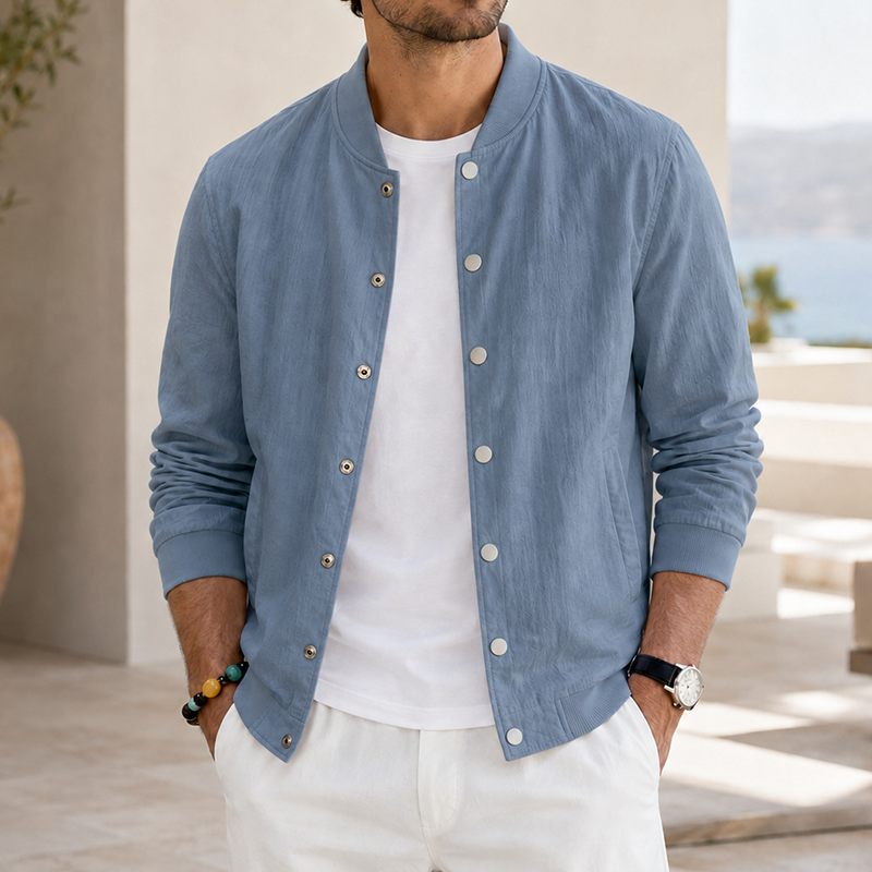Mivanity Men's Washed Linen Textured Bomber Jacket