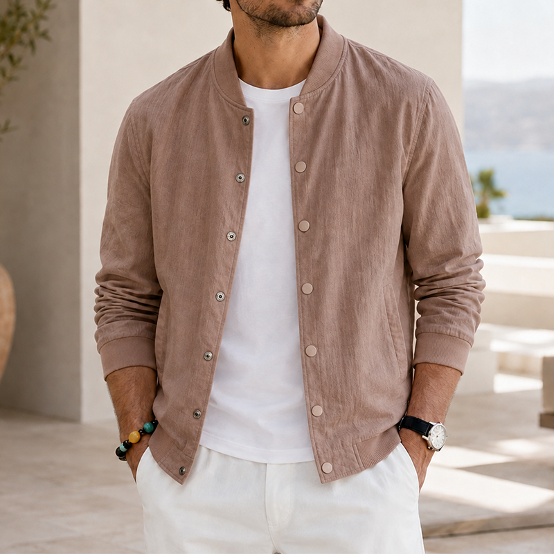 Mivanity Men's Washed Linen Textured Bomber Jacket
