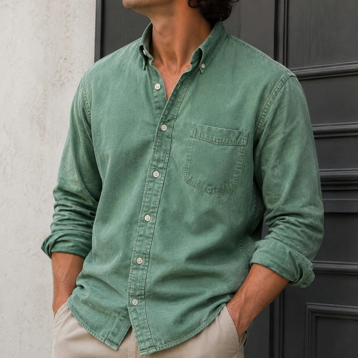Mivanity Men's Wear Fashionable Retro Vintage Vintage Pocket Lapel Loose Long-sleeved Shirt