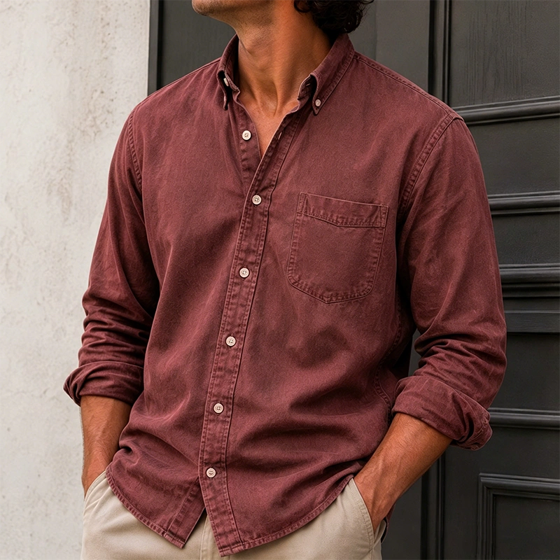 Mivanity Men's Wear Fashionable Retro Vintage Vintage Pocket Lapel Loose Long-sleeved Shirt