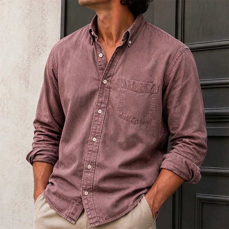 Mivanity Men's Wear Fashionable Retro Vintage Vintage Pocket Lapel Loose Long-sleeved Shirt