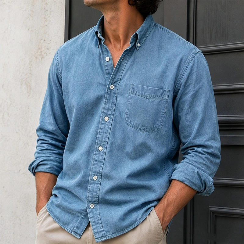 Mivanity Men's Wear Fashionable Retro Vintage Vintage Pocket Lapel Loose Long-sleeved Shirt