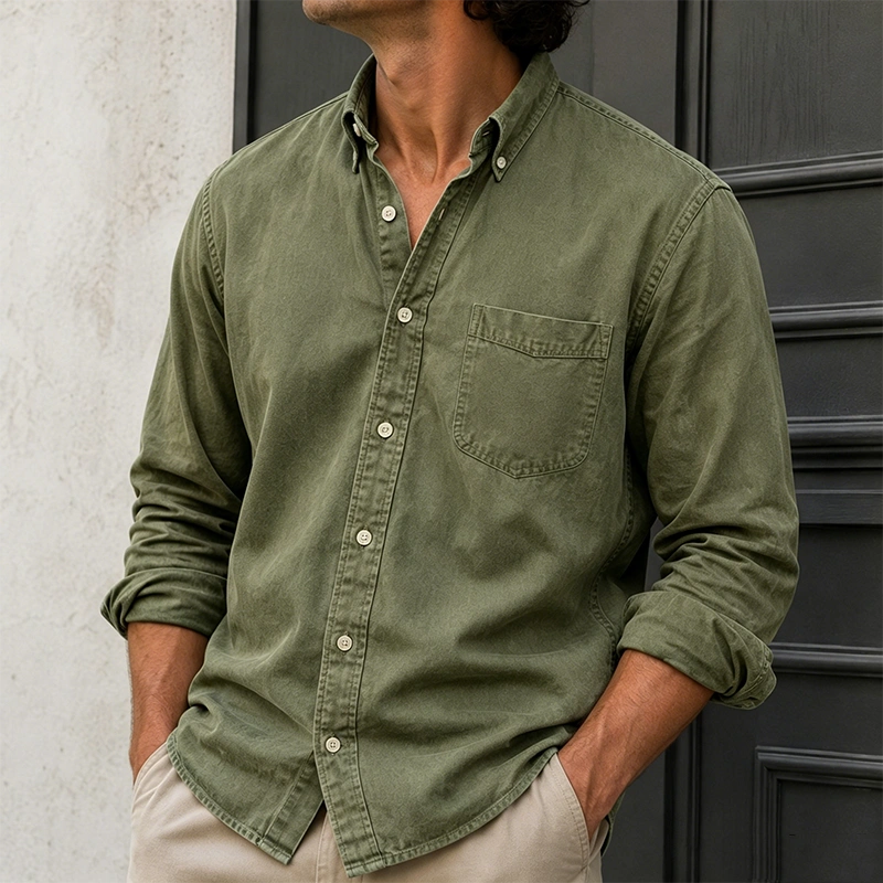 Mivanity Men's Wear Fashionable Retro Vintage Vintage Pocket Lapel Loose Long-sleeved Shirt