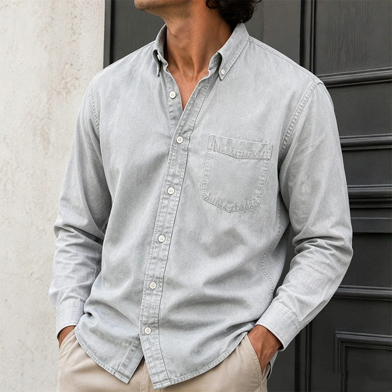 Mivanity Men's Wear Fashionable Retro Vintage Vintage Pocket Lapel Loose Long-sleeved Shirt