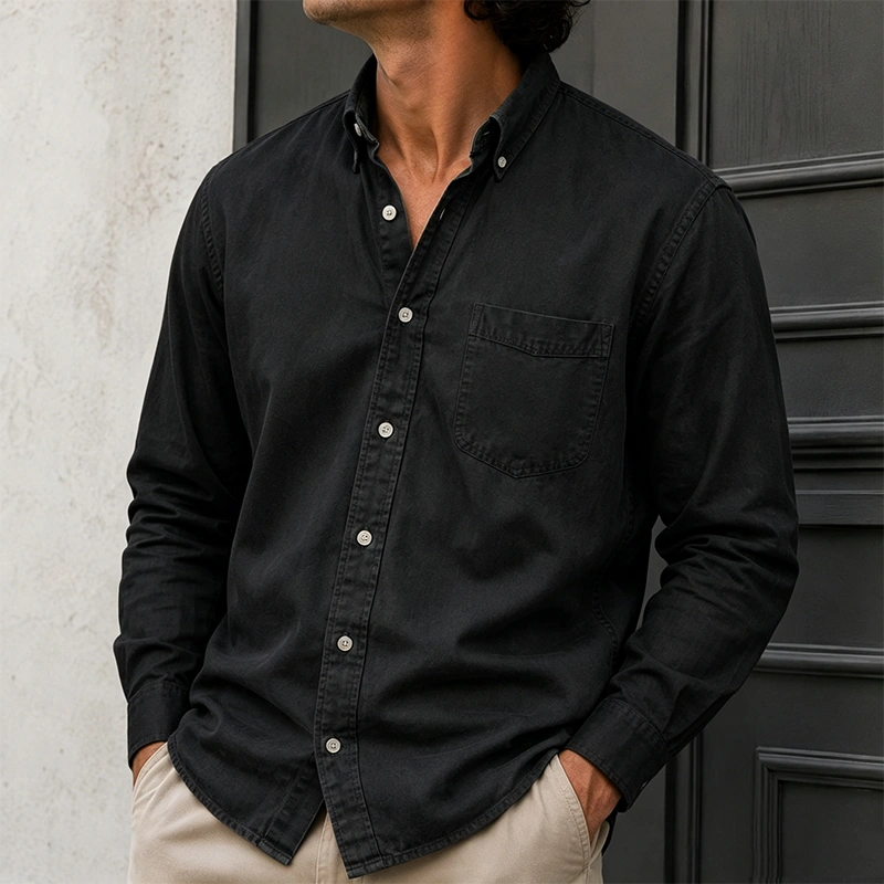Mivanity Men's Wear Fashionable Retro Vintage Vintage Pocket Lapel Loose Long-sleeved Shirt