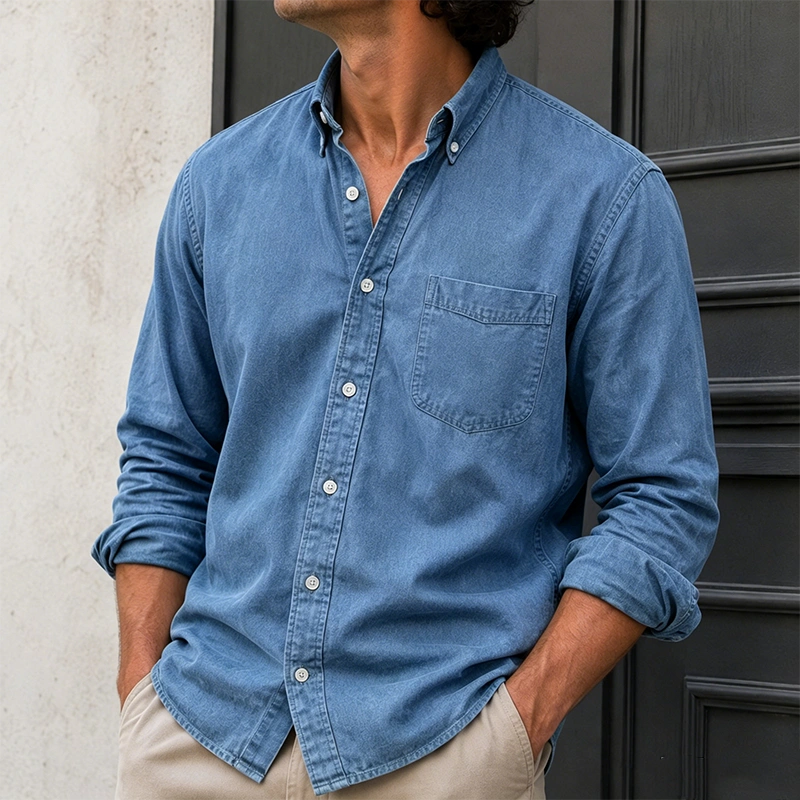 Mivanity Men's Wear Fashionable Retro Vintage Vintage Pocket Lapel Loose Long-sleeved Shirt