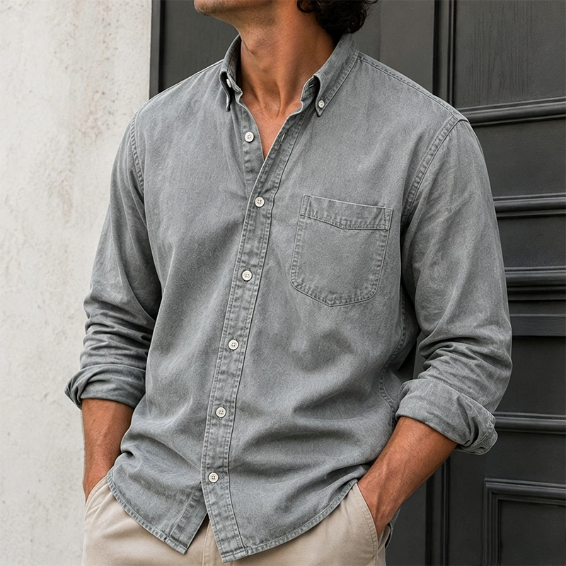 Mivanity Men's Wear Fashionable Retro Vintage Vintage Pocket Lapel Loose Long-sleeved Shirt