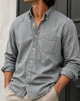 Mivanity Men's Wear Fashionable Retro Vintage Vintage Pocket Lapel Loose Long-sleeved Shirt