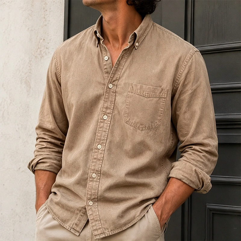 Mivanity Men's Wear Fashionable Retro Vintage Vintage Pocket Lapel Loose Long-sleeved Shirt