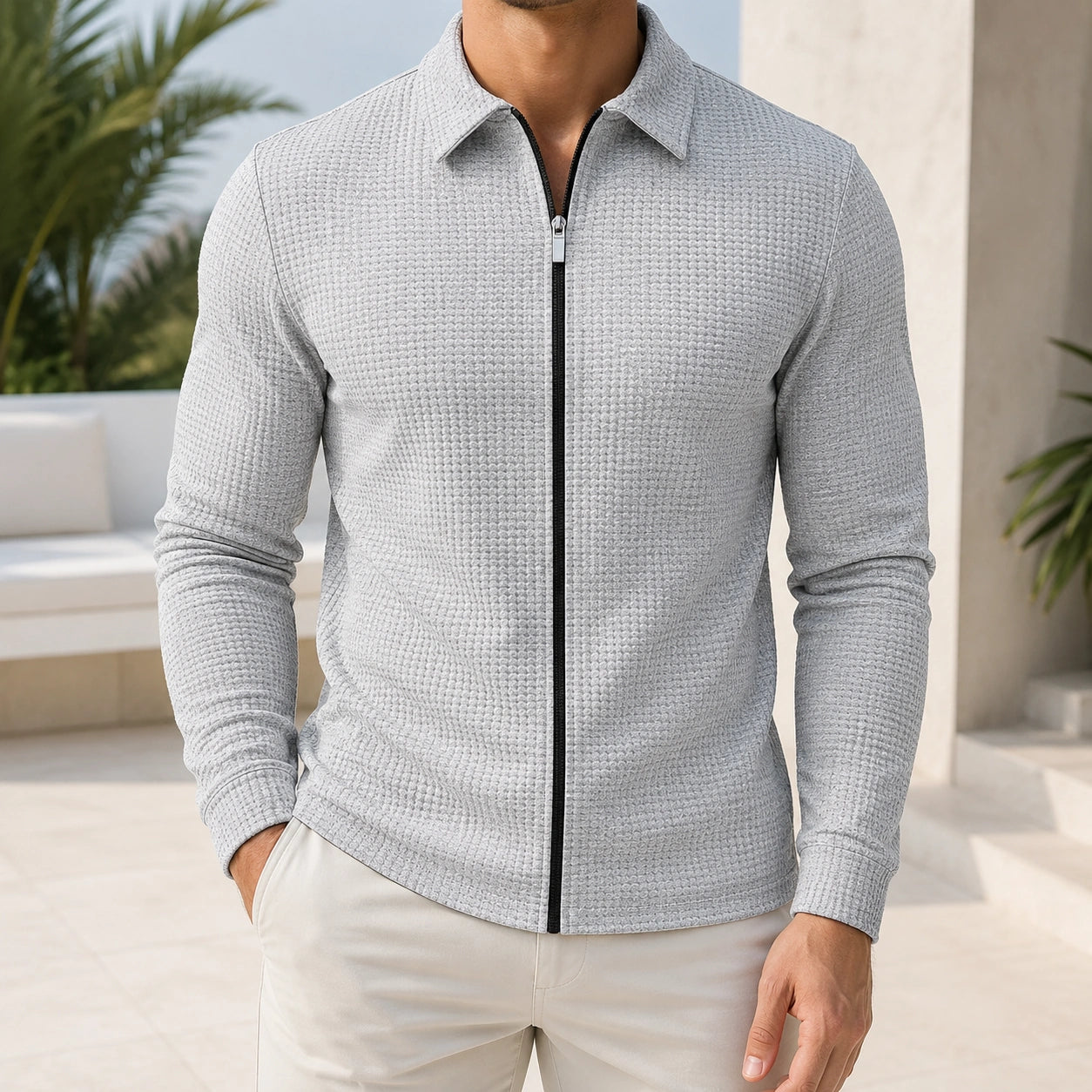 Mivanity Men's Zip-Up Waffle Knit Shirts