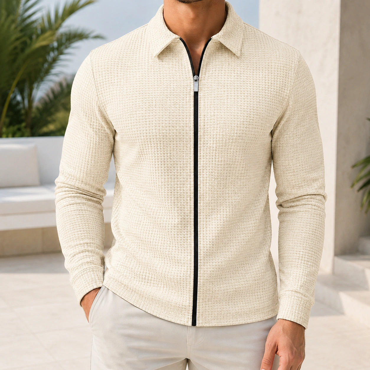 Mivanity Men's Zip-Up Waffle Knit Shirts