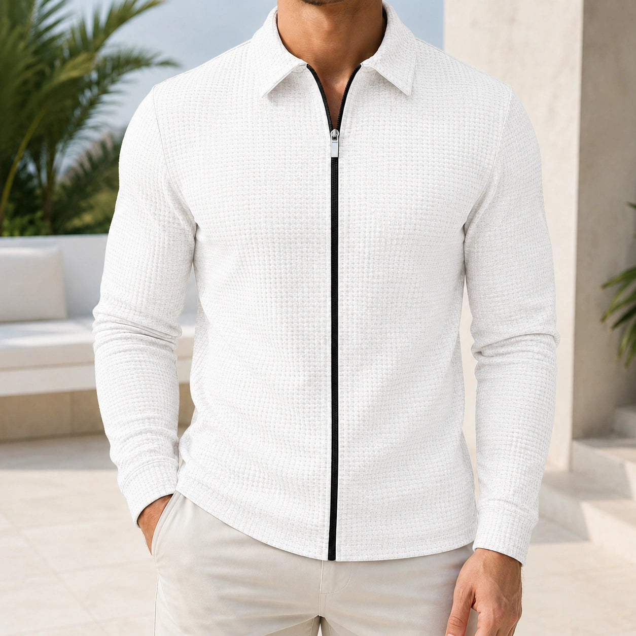 Mivanity Men's Zip-Up Waffle Knit Shirts