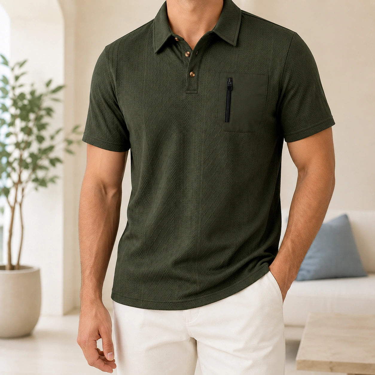 Mivanity Men's Zipper Detail Short-Sleeve Shirts