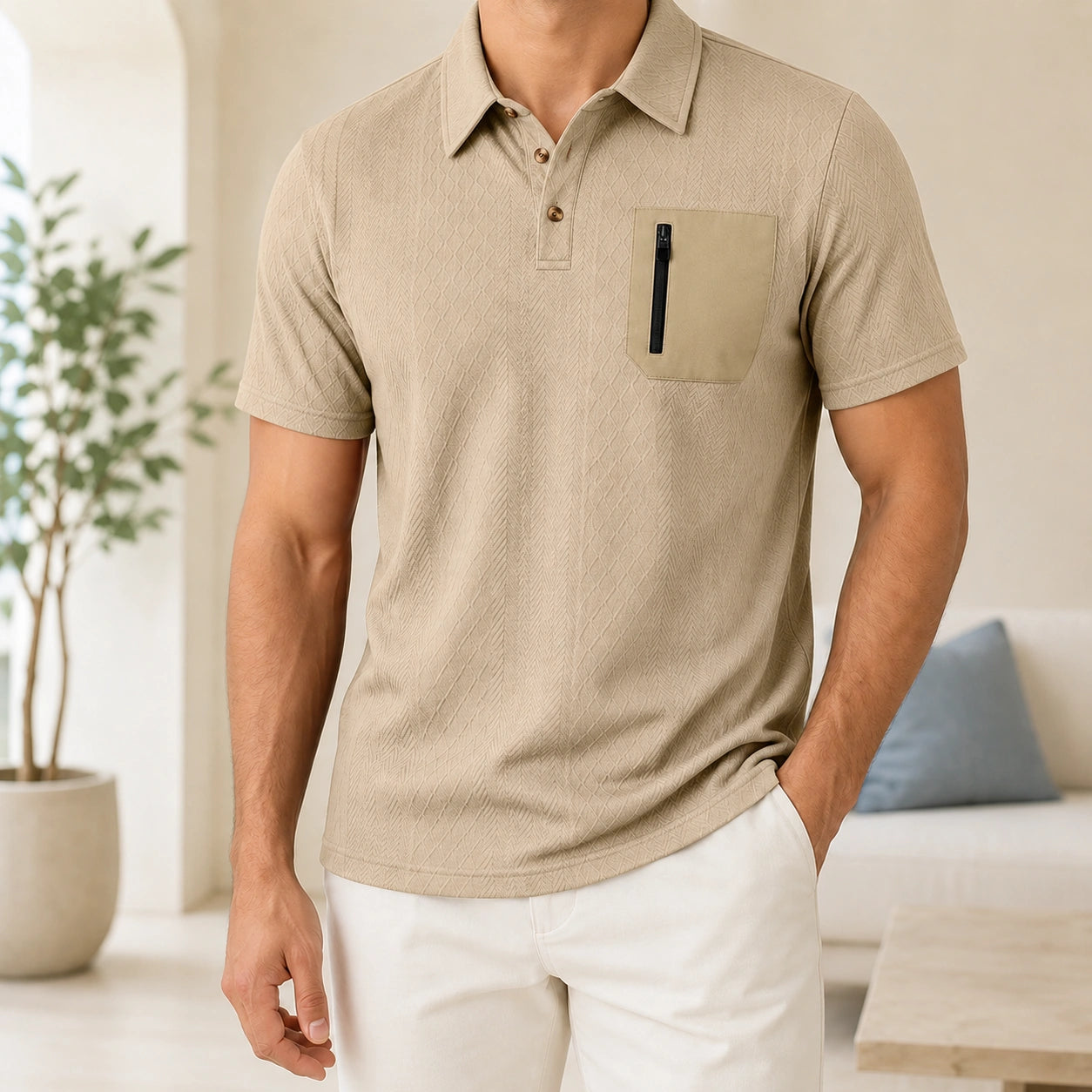 Mivanity Men's Zipper Detail Short-Sleeve Shirts