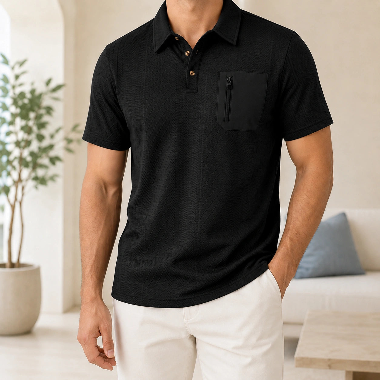 Mivanity Men's Zipper Detail Short-Sleeve Shirts