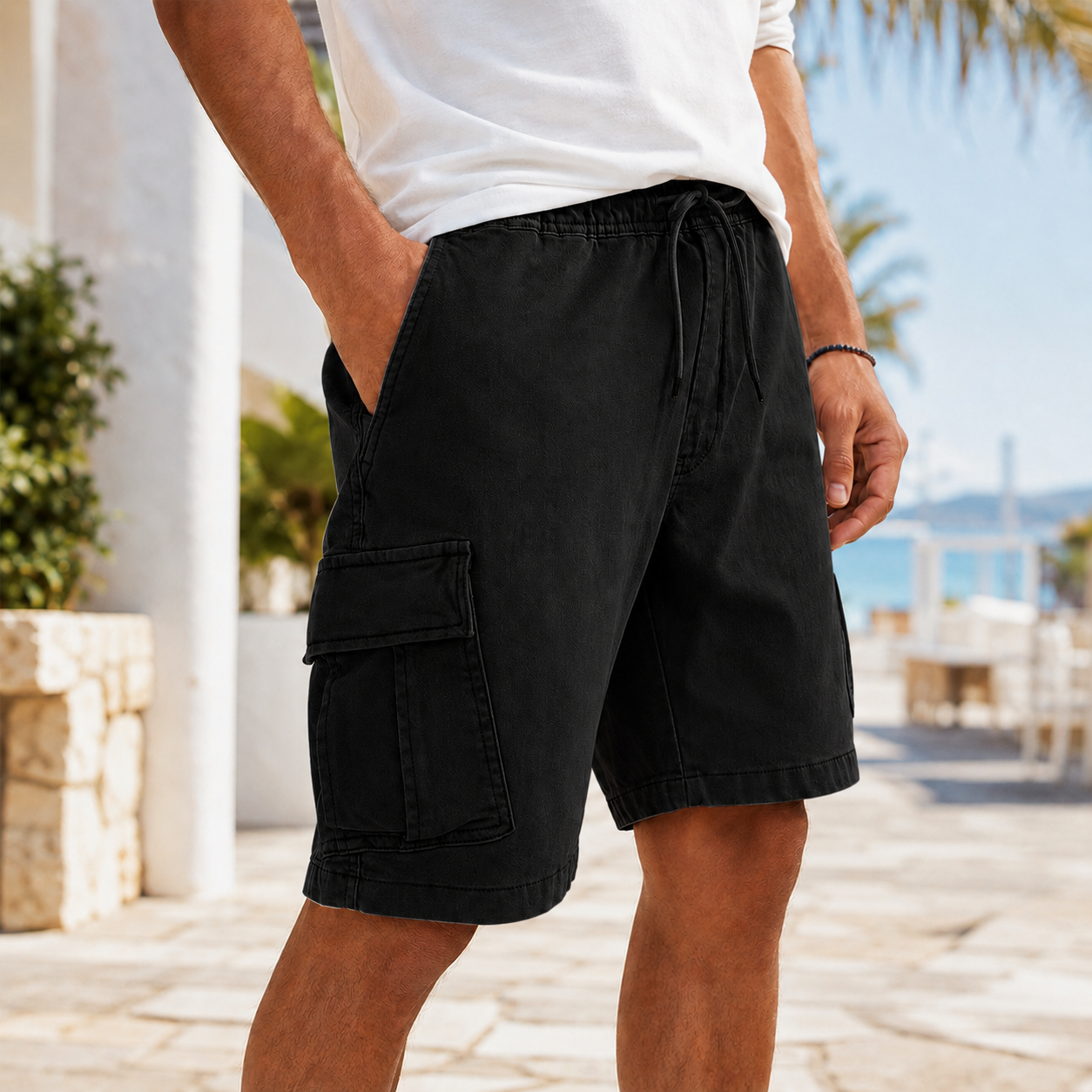 Mivanity Multi-Pocket Utility Cargo Pants Stylish Lace-up Casual Bermuda Shorts