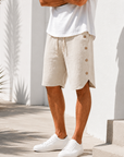 Mivanity Pocket Elastic Waist Side Button Solid Comfort Breathable Shorts