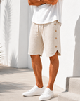 Mivanity Pocket Elastic Waist Side Button Solid Comfort Breathable Shorts