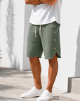 Mivanity Pocket Elastic Waist Side Button Solid Comfort Breathable Shorts