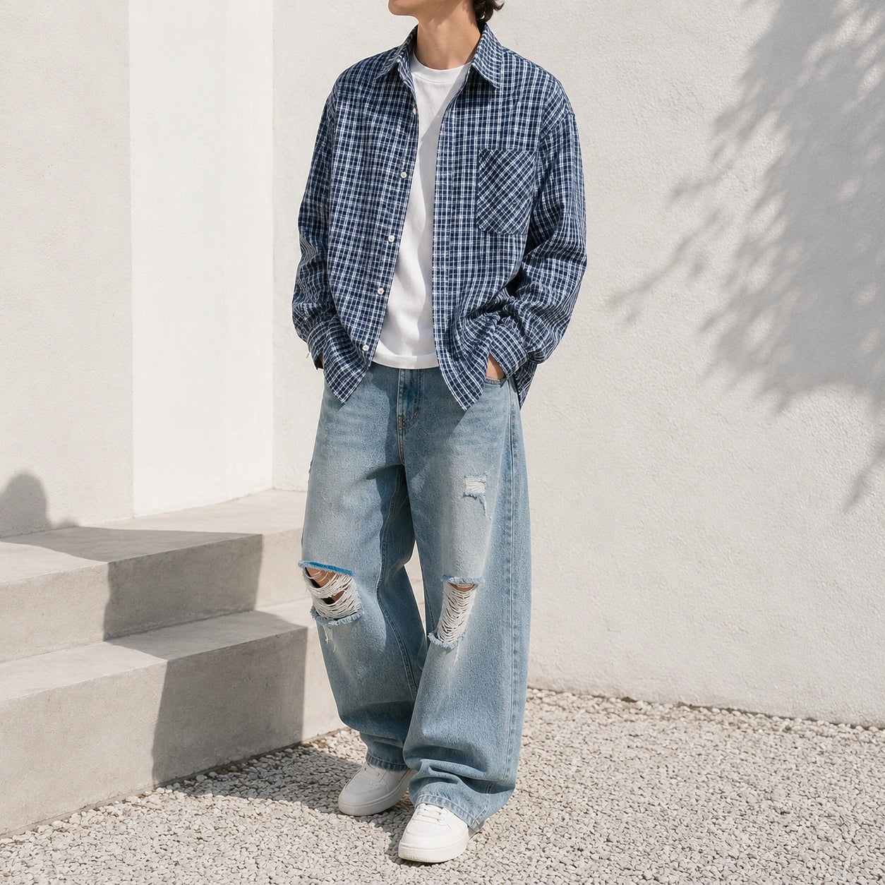 Mivanity Relaxed Collar Checkered Long-Sleeve Casual Shirts