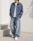 Mivanity Relaxed Collar Checkered Long-Sleeve Casual Shirts