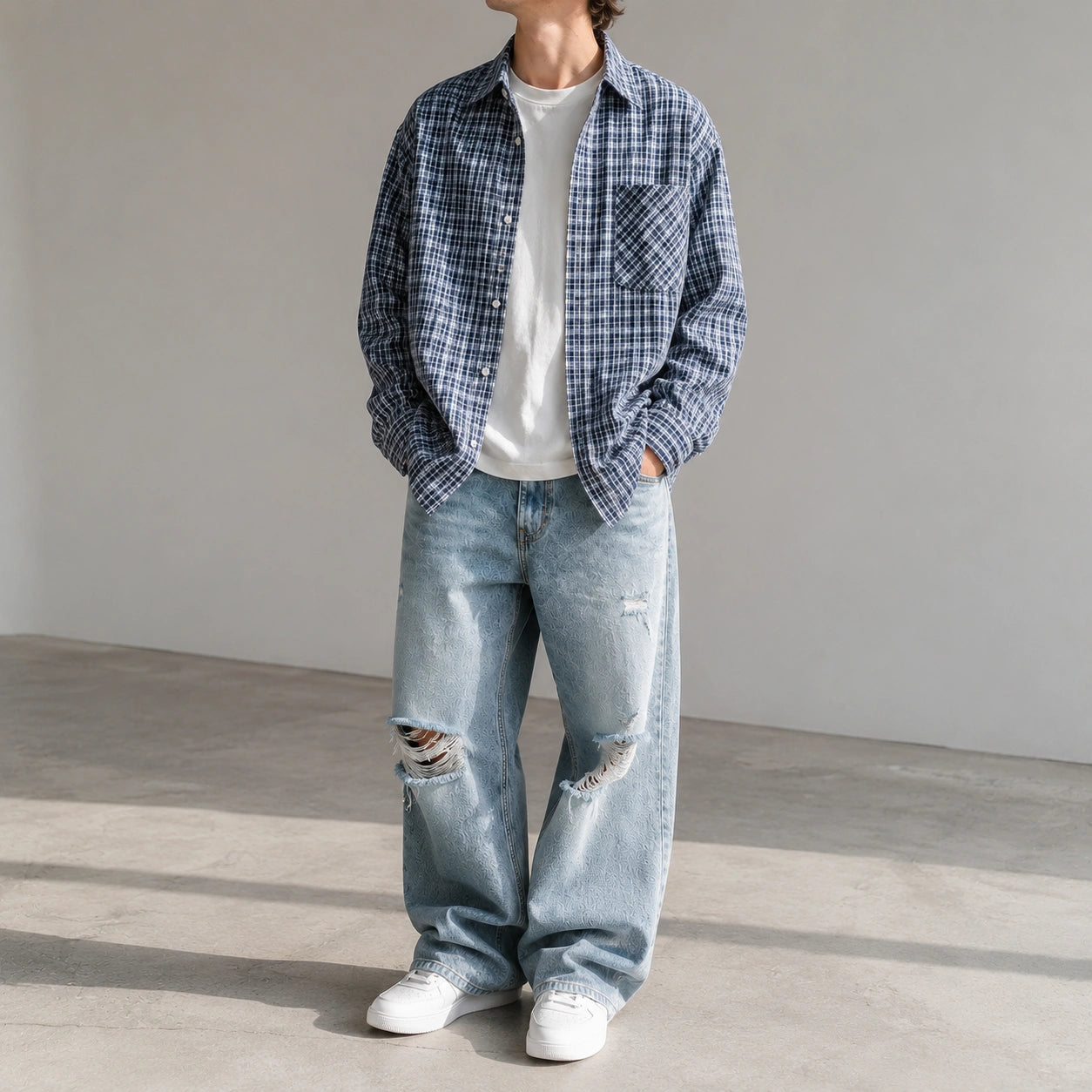 Mivanity Relaxed Collar Checkered Long-Sleeve Casual Shirts