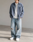 Mivanity Relaxed Collar Checkered Long-Sleeve Casual Shirts
