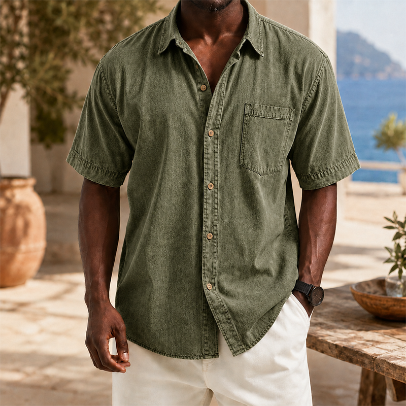 Mivanity Retro Casual Lapel Pocket Solid Color Short Sleeve Shirt
