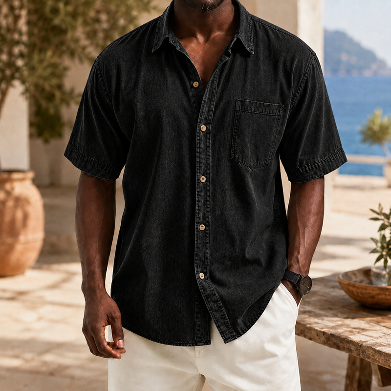 Mivanity Retro Casual Lapel Pocket Solid Color Short Sleeve Shirt