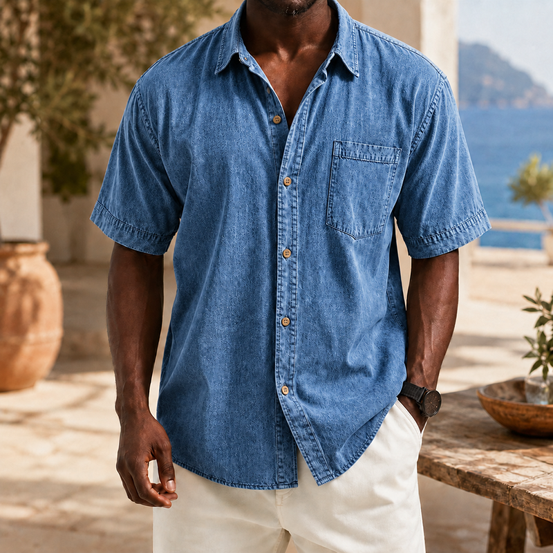 Mivanity Retro Casual Lapel Pocket Solid Color Short Sleeve Shirt