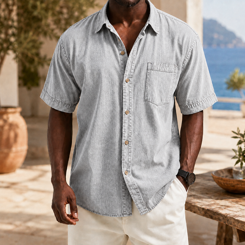 Mivanity Retro Casual Lapel Pocket Solid Color Short Sleeve Shirt