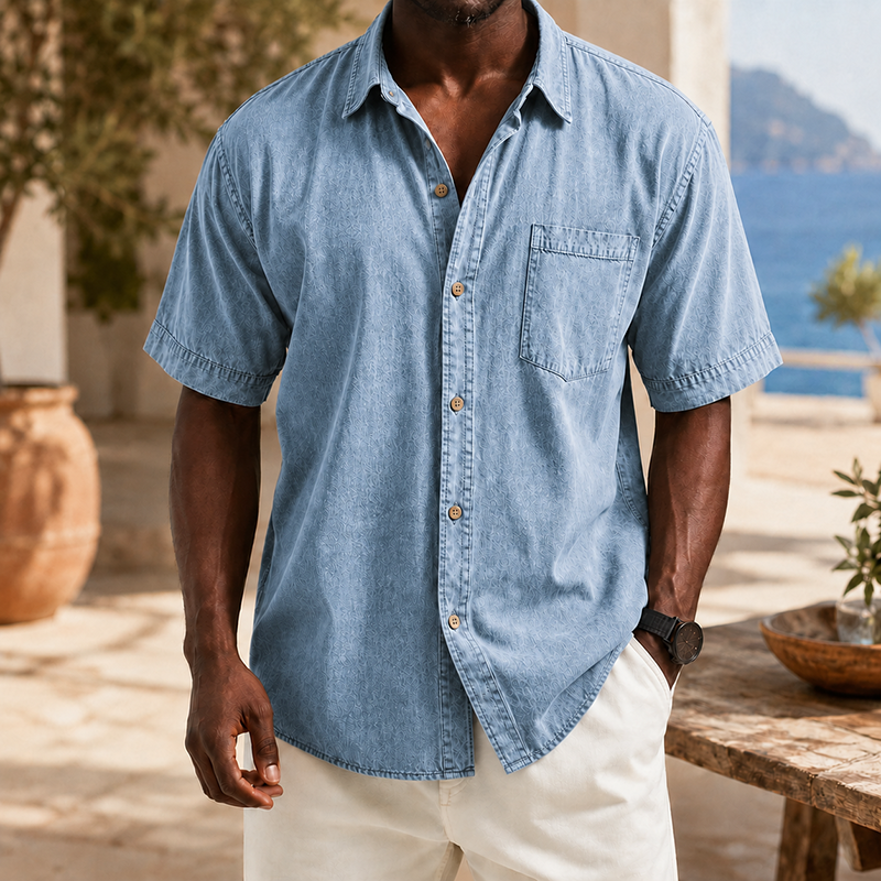 Mivanity Retro Casual Lapel Pocket Solid Color Short Sleeve Shirt