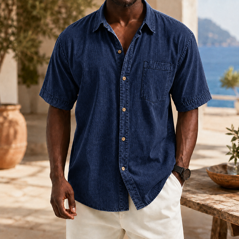 Mivanity Retro Casual Lapel Pocket Solid Color Short Sleeve Shirt