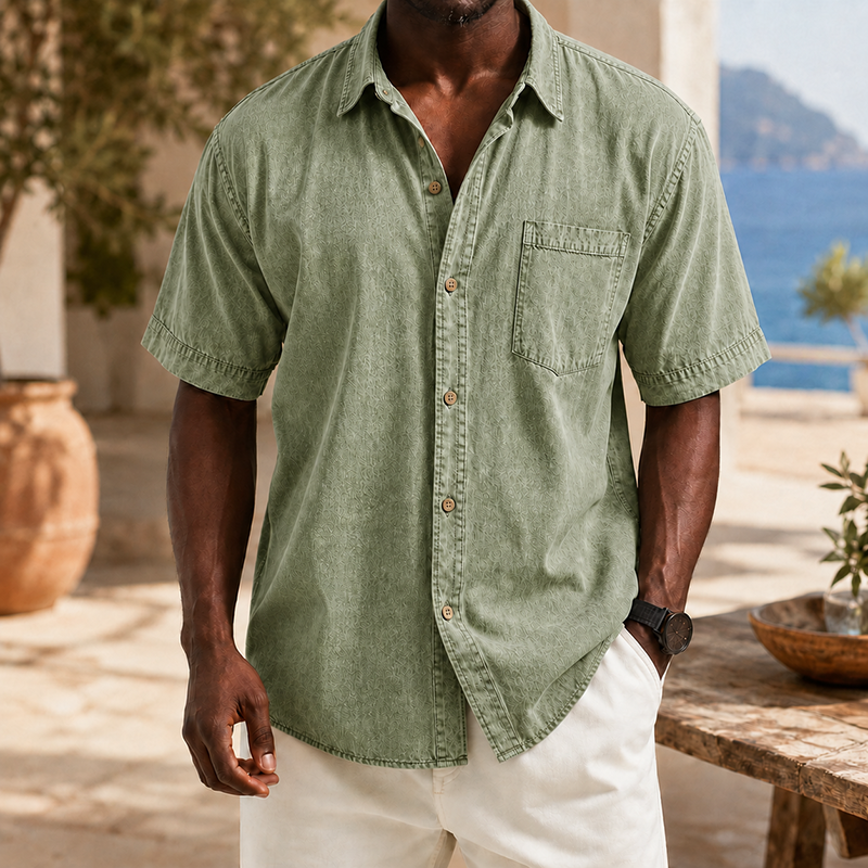 Mivanity Retro Casual Lapel Pocket Solid Color Short Sleeve Shirt