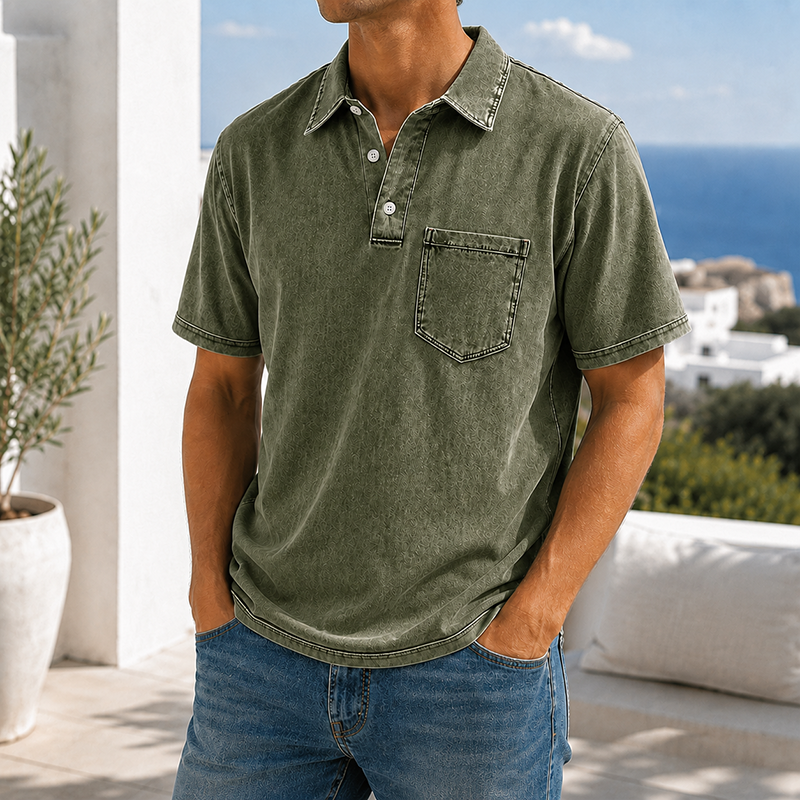 Mivanity Retro Everyday Lapel Pocket Casual Short Sleeve Polo