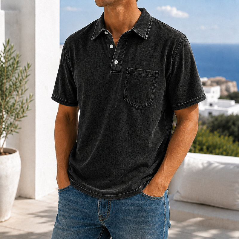 Mivanity Retro Everyday Lapel Pocket Casual Short Sleeve Polo
