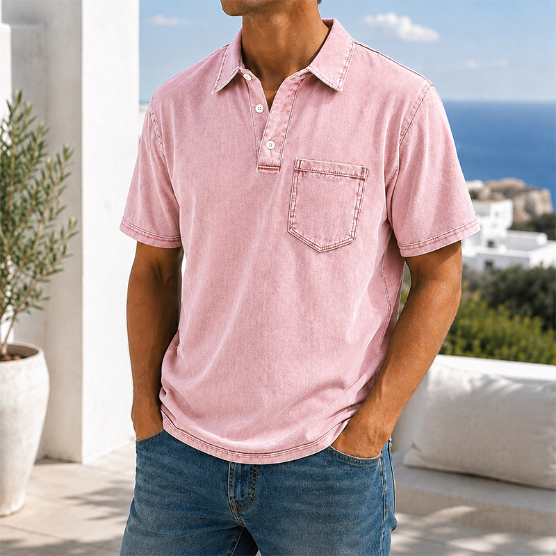 Mivanity Retro Everyday Lapel Pocket Casual Short Sleeve Polo
