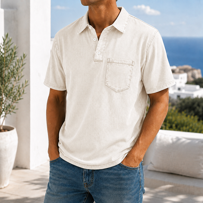 Mivanity Retro Everyday Lapel Pocket Casual Short Sleeve Polo