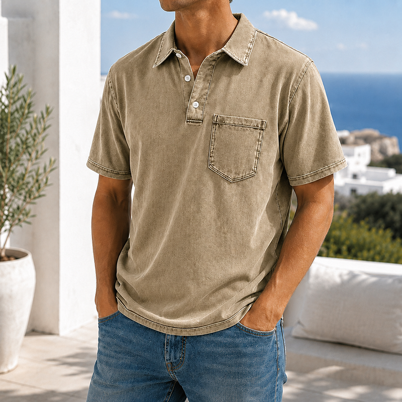 Mivanity Retro Everyday Lapel Pocket Casual Short Sleeve Polo