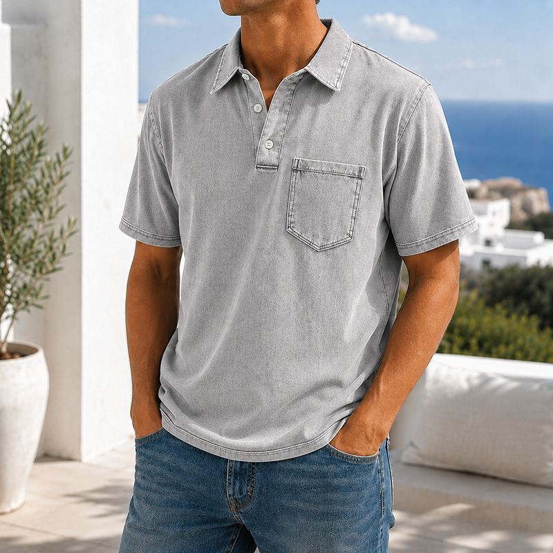 Mivanity Retro Everyday Lapel Pocket Casual Short Sleeve Polo