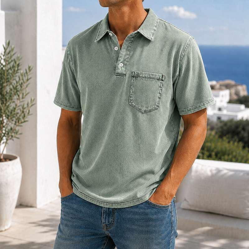 Mivanity Retro Everyday Lapel Pocket Casual Short Sleeve Polo