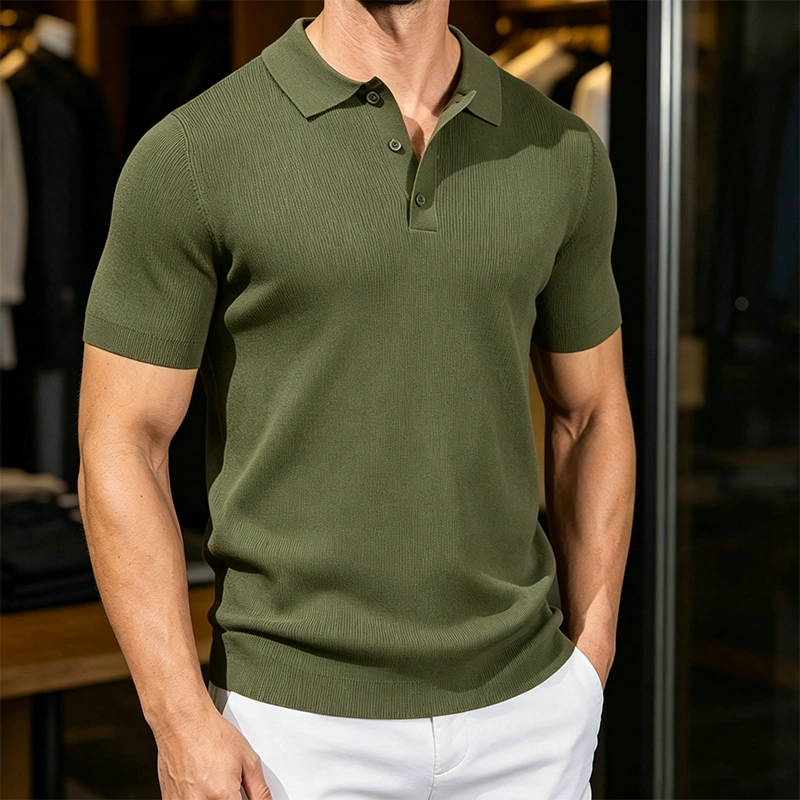 Mivanity Ribbed Knit Textured Polo Shirts