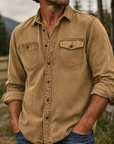 Mivanity Rugged Vintage Textured Shirt  Men's Casual Outdoor Button Up Long Sleeve